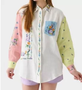 ALEMAIS Sz 10 US 14 AUS Willa Shirt Flax Linen Embroidered Oversized NWT - Picture 1 of 13