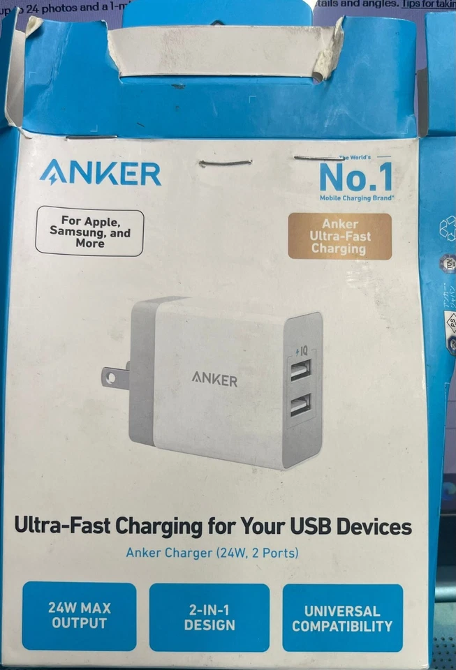 Anker 2 端口 Powerport 24w 壁式充电器 - 白色 — 第 1/1 张图片