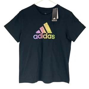 Adidas Regular Fit Black Graphic Logo Print Short Sleeve T-Shirt Size M New w/Ta - Picture 1 of 6