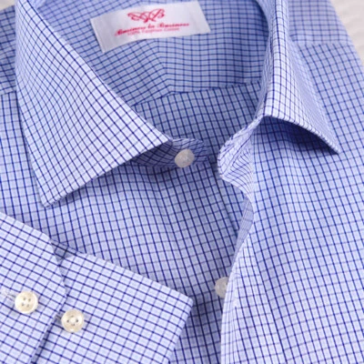 Camisa de vestir formal de negocios azul claro para hombre a cuadros y cuadros con puño estándar Foto 1 de 4