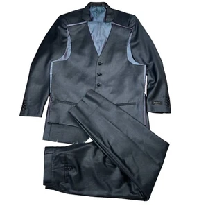 Vitali Men 3PC Suit 38R Pants 32x30 Vest Charcoal Sheen Soft Fabric Unhemmed - Picture 1 of 16