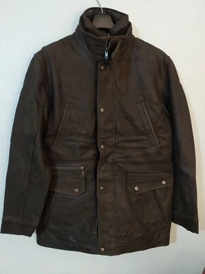BOD & CHRISTENSEN Hombres MEDIANO Chaqueta Abrigo Cuero Pesado MARRÓN + FORRO Foto 1 de 4