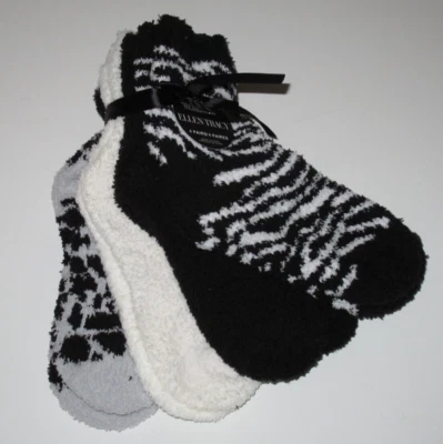 Ellen Tracy 4 Pr Women's Warm Fuzzy Chenille Slipper Socks Black White Gray NWT - Image 1 of 2