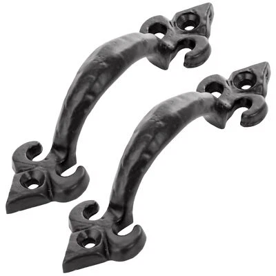 2x FLEUR-DE-LYS DRAWER HANDLE Black Finish Traditional Strong Cast Iron External - Image 1 of 2