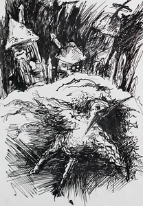 Figure paesaggio disegno inchiostro espressionista astratto contemporaneo - Foto 1 di 9