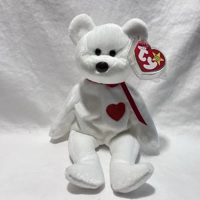 TY Beanie Baby VALENTINO the White Bear Ty Nostalgic Plush Stuffed Animal Toy - Image 1 of 3