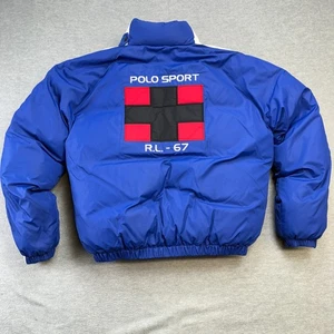 VTG Polo Sport Ralph Lauren Jacket Medium Arctic Challenge Down Puffer 90s Blue - Picture 1 of 22