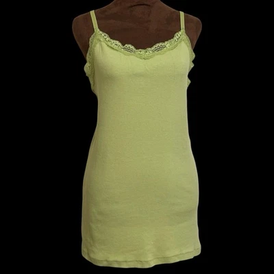 Faded Glory Womens Y2K Fairy Lace Trim Tank Top Cami XL Green Stretch Preppy - Image 1 of 4