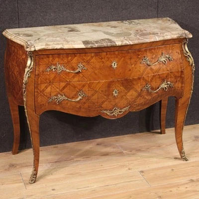 Commode Louis XV de style ancien français dessus marbre 20ème siècle meuble - Photo 1/4