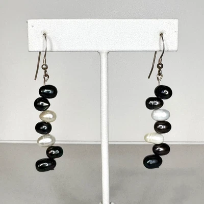 Pendientes colgantes de plata de ley 925 perlas blancas de agua dulce y pavo real Foto 1 de 4