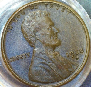 UNC 1928-S Lincoln Wheat Cent 1c Penny Woody - Picture 1 of 3