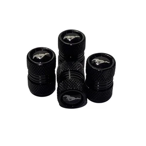 Bronco Premium Black Aluminum 4 Valve Stem Caps Black Silver Center New Sealed - Picture 1 of 2