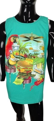 Tanque de colección Caribbean Soul Animals comiendo "Hamburguesa con queso en el paraíso" verde azulado XL NUEVO Foto 1 de 4
