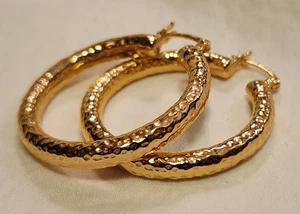 Ross-Simons 18kt Gold Over Sterling Large Hammered Hoop Earrings - Picture 1 of 5