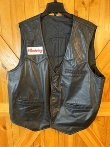Victory B.I.E. Custom Leather Black Leather Snap Motorcycle Biker Vest USA 3XL ( - Picture 1 of 7