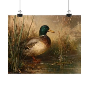 Stockente auf Teich ungerahmtes Ölgemälde Mattdruck - Antik Wandbild - Bild 1 von 29