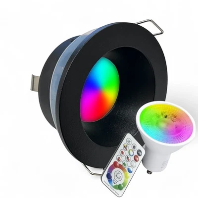 Faretto LED incasso nero IP44 bagno doccia RGBW 5W GU10 con telecomando - Immagine 1 di 4