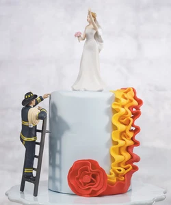 To The Rescue! Fireman and Bride Cute Funny Wedding Cake Topper - Picture 1 of 2