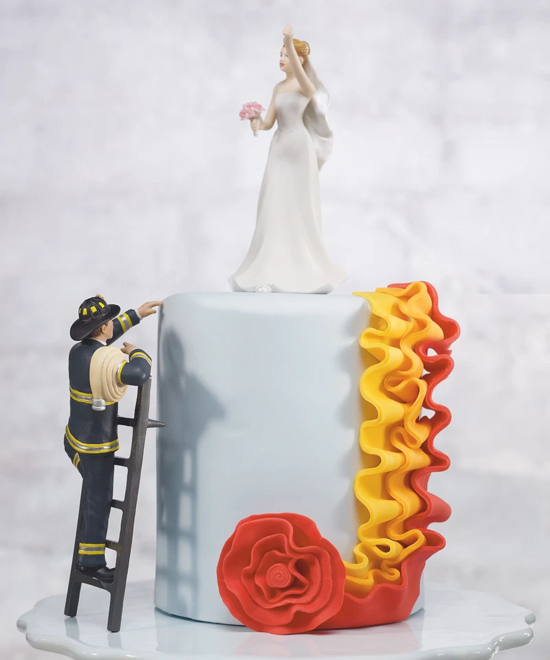 to The Rescue Fireman Groom With Bride Wedding Cake Topper Custom 068180012299