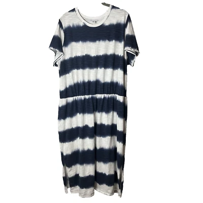 Old Navy Casual Dress Plus Size 2X Blue White Wide Stripes Cotton Short Sleeves - Image 1 of 4