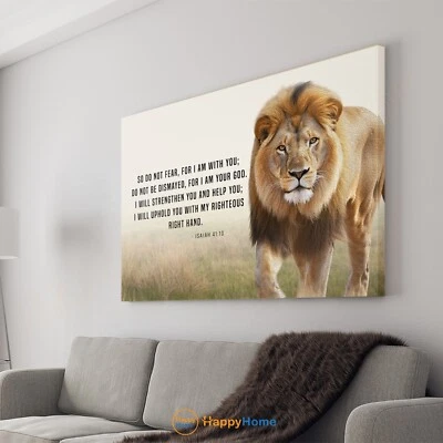 Arte de pared de león Isaías 41:10 versículo bíblico no temas escritura arte cristiano -PA44 Foto 1 de 4