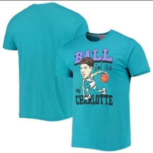 Men's Homage LaMelo Ball Heathered Teal Charlotte Hornets Caricature Tri-Blend T - Picture 1 of 9