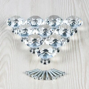 10Pcs Crystal Glass Clear Door Knob Drawer Cabinet Furniture Kitchen Handle Pull - Picture 1 of 5
