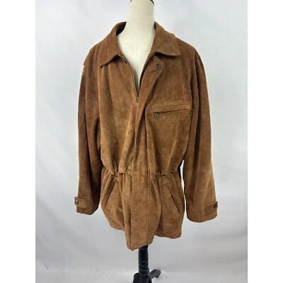 Rainforest Suede Coat Jacket Brown Large Zipper Snap Closure Drawstring Waist - Image 1 of 4