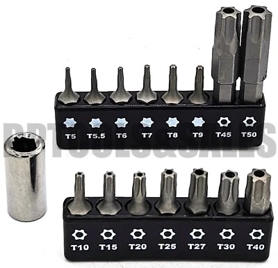 16pc Security Torx Bit Set Tamper Proof Star T5 T7 T10 T15 T20 T25 T30 T40 T50 - Image 1 of 3