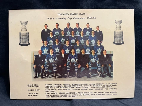 1963-64 Toronto Maple Leafs Stanley Cup Champ Photo Card Vtg NHL Hockey Original Cover