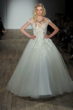 $5680 LAZARO 3764 TULLE FLORAL APPLIQUE OFF SHOULDER SCULPTED BALLGOWN SZ 12