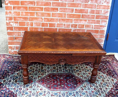 French Antique Oak Renaissance Draw Leaf Coffee Table Cover
