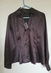 East 5th Women’s Brown Long Sleeve Satin Top Blouse Size L NEW - Picture 1 of 3