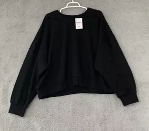 Forever 21 3X langärmeliges sportliches schwarz kurz geschnittenes Damen-Sweatshirt Distressed - Bild 1 von 11
