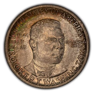 1946 BTW Booker T Washington Commemorative Half Dollar - Tape Toned - BU - C1057 - Picture 1 of 10