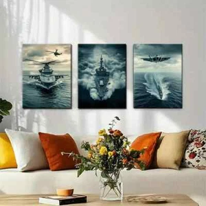 3pcs Military Navy Fleet Military Décor Perfect Wall Art Canvas Framed 50x70cm - Picture 1 of 3