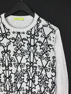 Men's Versace Jeans Jumper Crew Neck Grey Cotton Floral Pattern Pullover Size XS - Picture 1 of 11