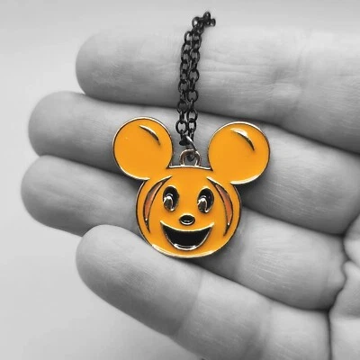 Collar Calabaza Halloween Mickey Mouse Disney Naranja Colgante Tono Dorado Negro 19" Foto 1 de 4
