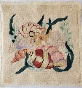 Conchiglie vintage rifinite tela punto ago colori tenui bloccate 11 1/2X 11 3/4 - Foto 1 di 5