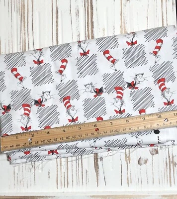 The Cat In The Hat White Checkered CEA Fabric 9x21 Fat Eighth 100% Cotton Quilt - Image 1 of 2