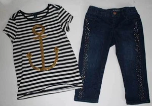 EUC Gap Kids Glam Canyon Striped Anchor Top & Embellished Cropped Jeans 6 - Picture 1 of 1