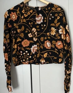 By Malene Birger Zenobia crop floral silk long sleeve top S / 8 / 36 - Picture 1 of 5