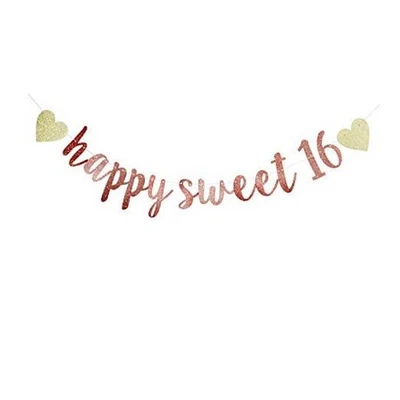 Happy Sweet 16 Banner, 16th Birthday Party Sign, Sweet Sixteen Party Supplies  - Image 1 of 4