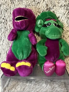 1992 Lyons | BARNEY and BABY BOP 13” Plush Set Stuffed Animal Dinosaur Toy - Picture 1 of 15
