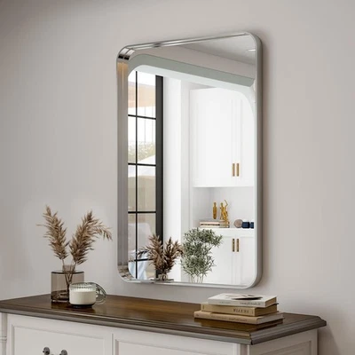 Silver Bathroom Mirror for Wall, 30x22 Inch Rectangular Aluminum Alloy Framed... - Image 1 of 4