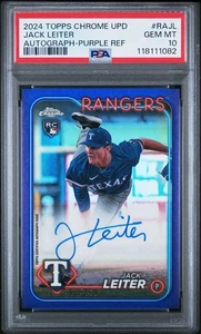 2024 Topps Chrome Update Purple Refractor /250 Jack Leiter Auto PSA 10 Rookie SP - Picture 1 of 2