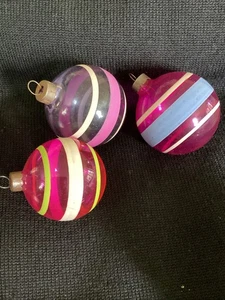 unsilvered ornaments Vintage Glass Christmas- Striped Purple Pink WWII ERA - Picture 1 of 5
