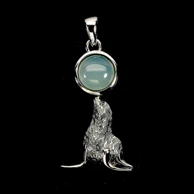 Colgante de plata de ley 925 redondo calcedonia 7 mm conejo piedras preciosas naturales joyería Foto 1 de 4