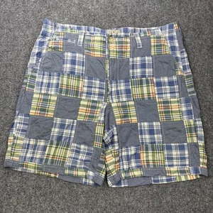 LL Bean Shorts Mens 36W Blue Plaid Patchwork Preppy Madras Summer Cotton Classic - Picture 1 of 14