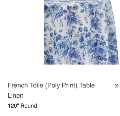 French Toile (Poly Print) Table  Linen, 120 Inch Round - Image 1 of 4